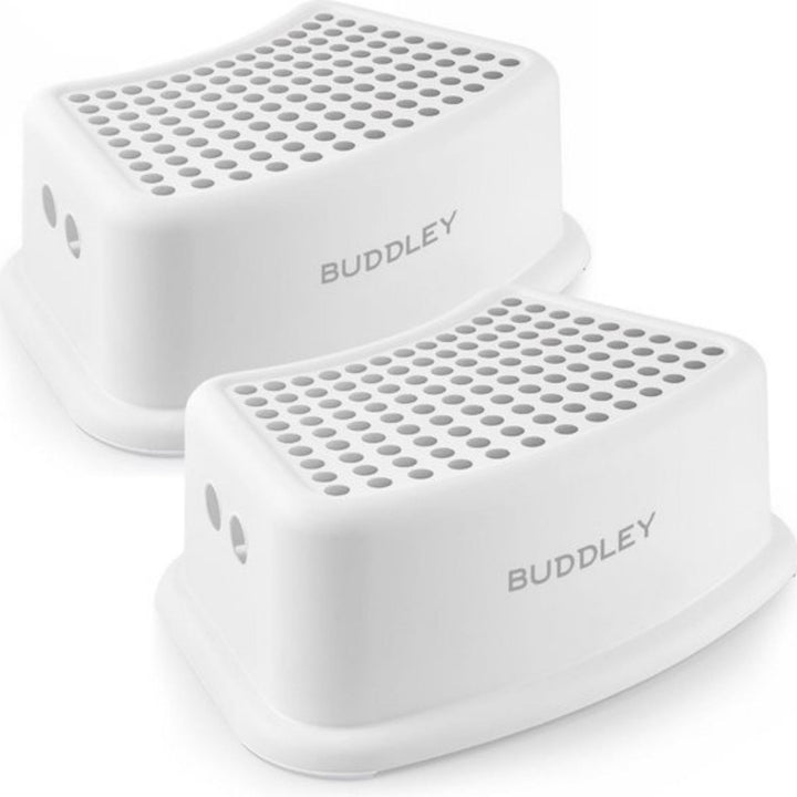BUDDLEY PP Step Stool Weiss-Grau (2er Set) – Tritthocker Kinder, Toilette Kinder, Tritthocker Toilet