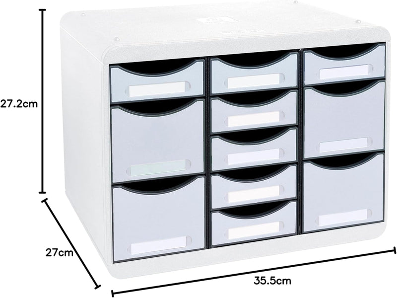 Exacompta 313740D Ablagebox Office aus Kunststoff mit 11 individuell platzierbaren Schubladen. Belas