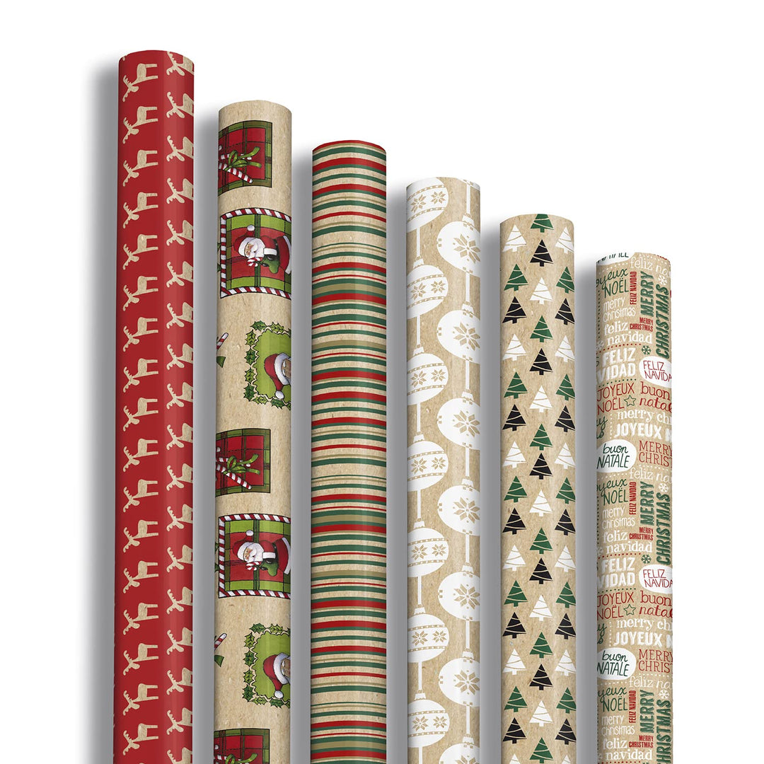 Clairefontaine 211421AMZC - Karton mit 12 Rollen Geschenkpapier Kraftnatur 2mx0m70 70g, sortierte Mo