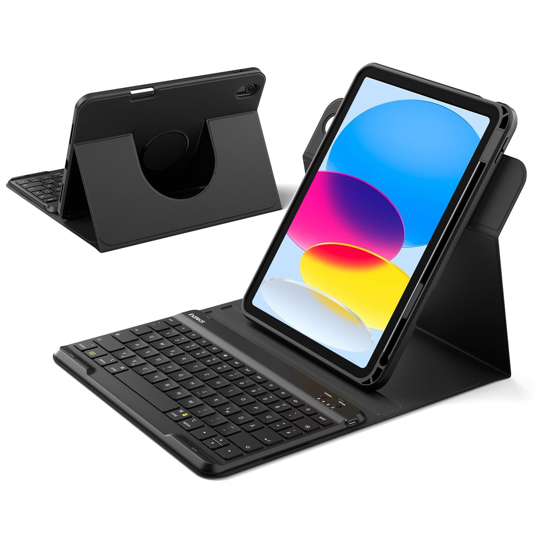 Inateck Hülle mit Tastatur für iPad 11 A16 2025 11 Zoll, iPad 10 Generation 2022 10.9 Zoll,360°-Dreh