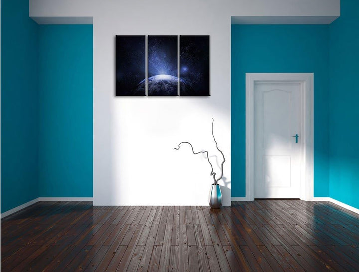 Pixxprint Sicht vom Mond auf die Erde 3-Teiler Leinwandbild 120x80 Bild auf Leinwand