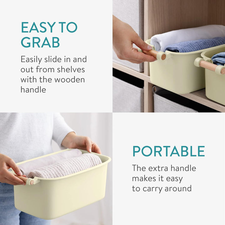 Navaris 4X Aufbewahrungsbox Aufbewahrungskiste mit Holzgriff - Box Organizer zur Aufbewahrung aus Ku