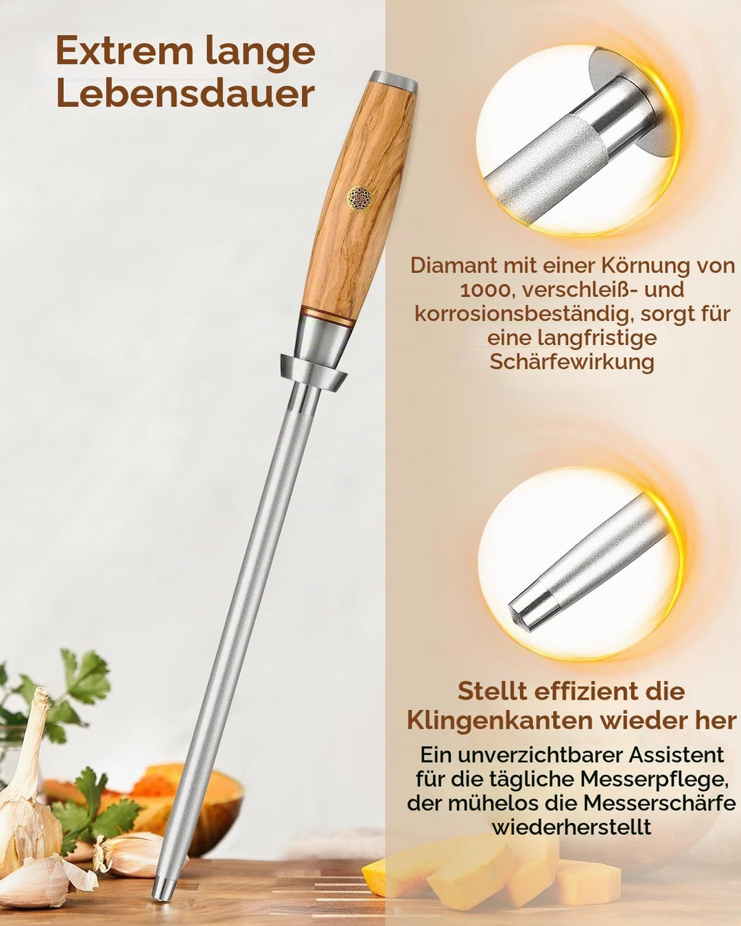 XINZUO Diamant Wetzstahl 36.2cm, Schleifstab Professionelle kohlenstoffreichem Stahl Wetzstab, für v