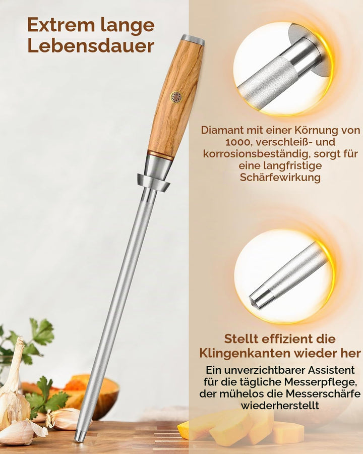 XINZUO Diamant Wetzstahl 36.2cm, Schleifstab Professionelle kohlenstoffreichem Stahl Wetzstab, für v