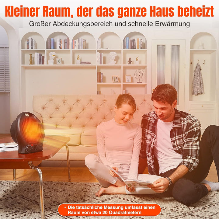 Heizlüfter Energiesparend mit Thermostat, 2000W Tragbare Elektroheizung mit 3 Heizstufen, Instaheat