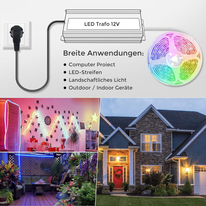 LED Trafo 12V 40W IP67 Wasserdicht Transformator mit Stecker, LED Netzteil Treiber 230V auf DC 12 Vo