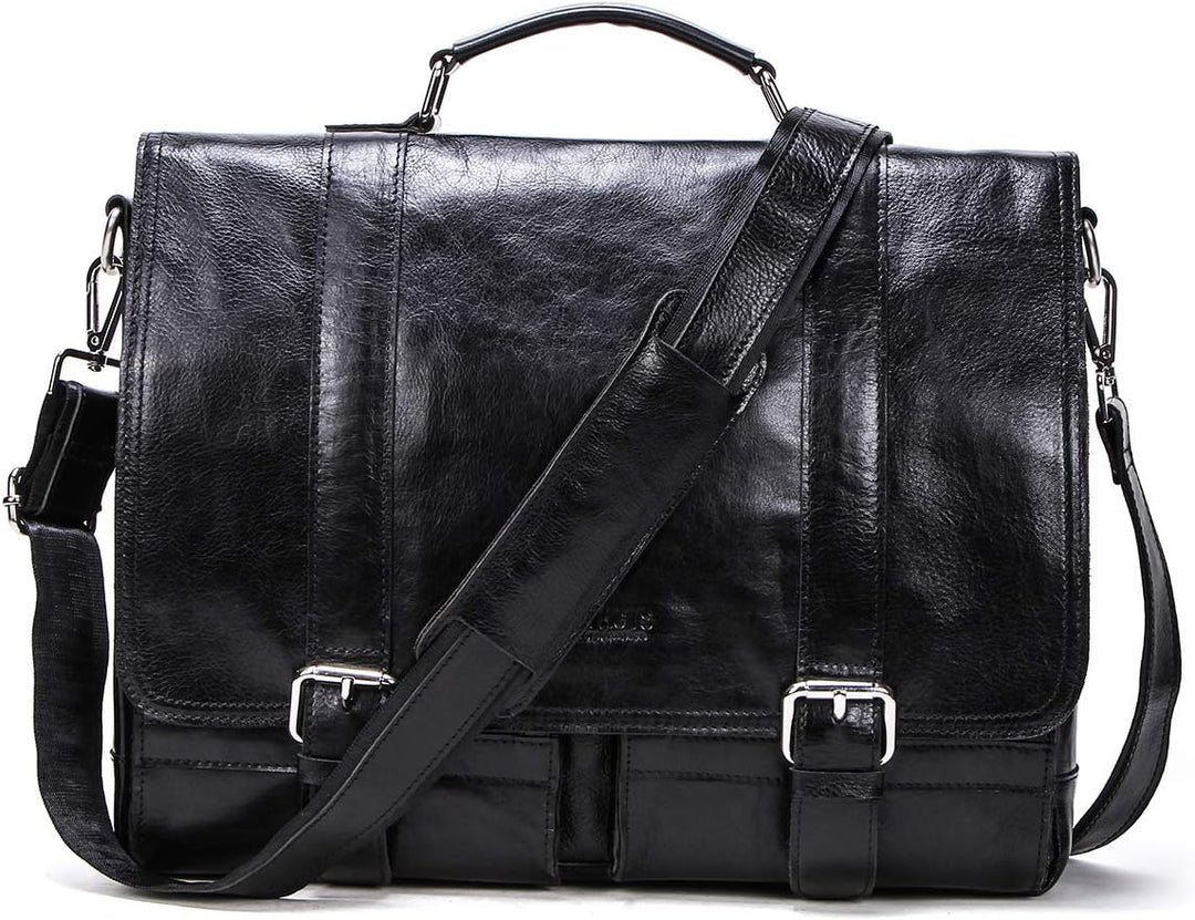 Contacts Echtes Leder 14" Herren Messenger Schultertasche Laptop Aktentasche Schwarz, Schwarz