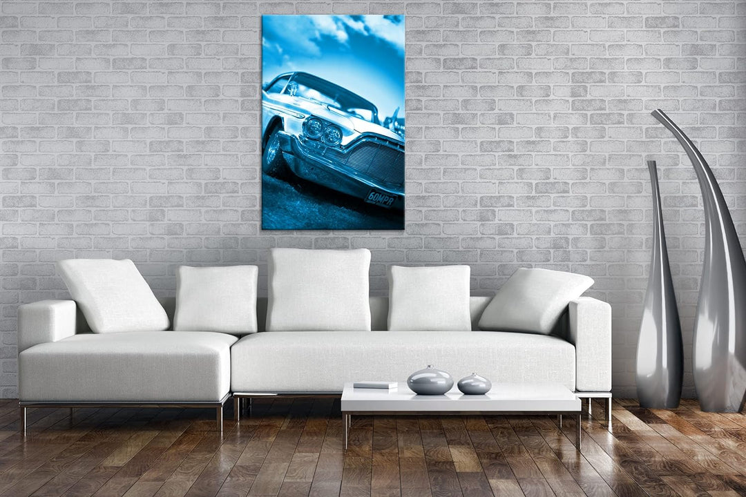 deyoli englischer Oldtimer Format 80x60 Effekt: Monocrome Blau als Leinwandbild, Motiv fertig gerahm