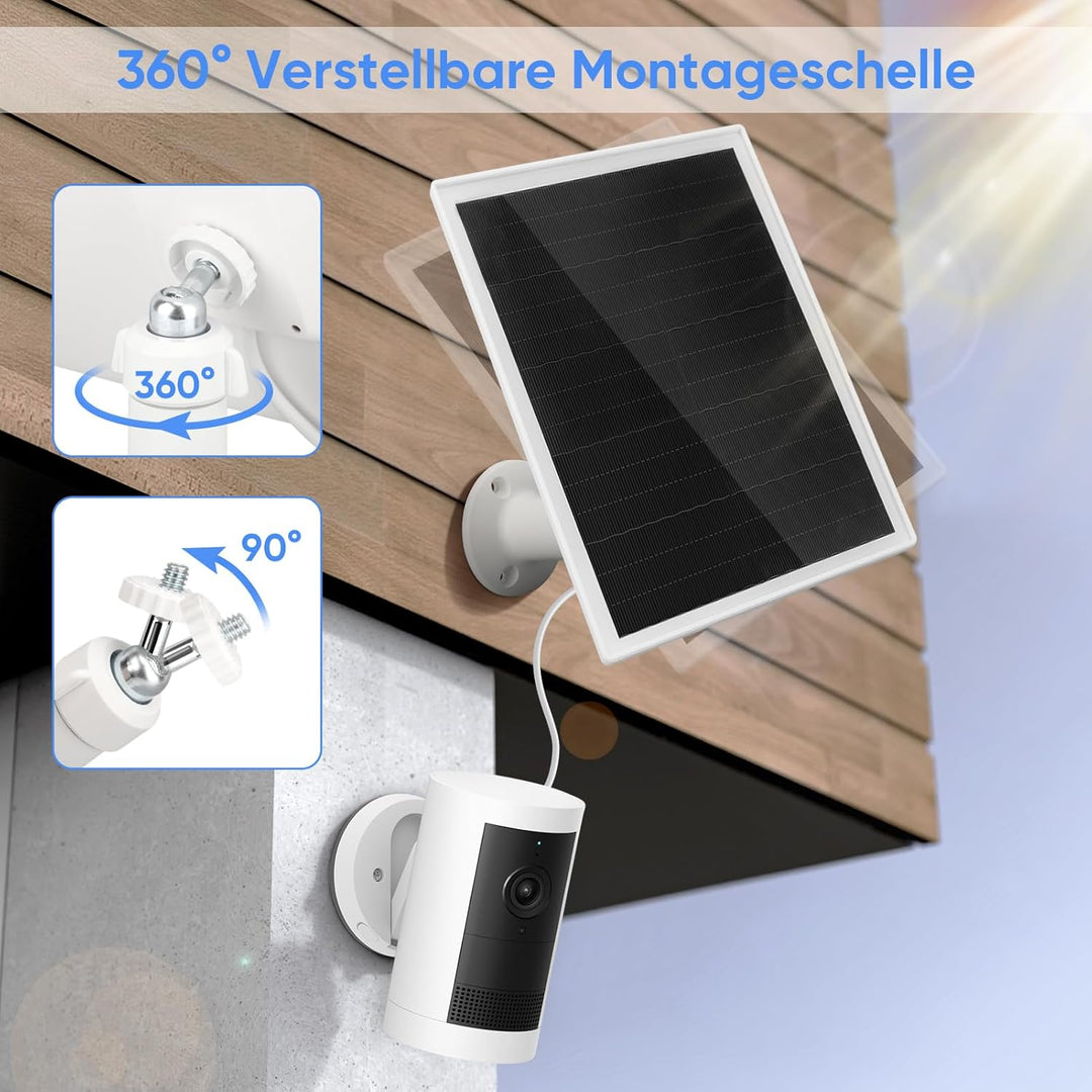 6W Solarpanel für Ring Kamera, Überwachungskamera Solarpanel mit 360° Einstellbares, IP66 Wasserdich