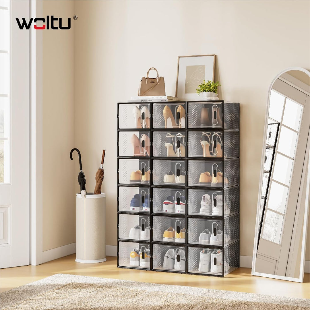 WOLTU Schuhbox stapelbar, 8er Set, Schuhkarton mit magnetischer Tür, Kunststoffbox für Schuhaufbewah