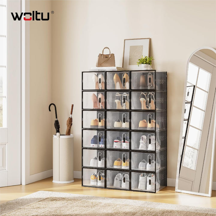 WOLTU Schuhbox stapelbar, 8er Set, Schuhkarton mit magnetischer Tür, Kunststoffbox für Schuhaufbewah