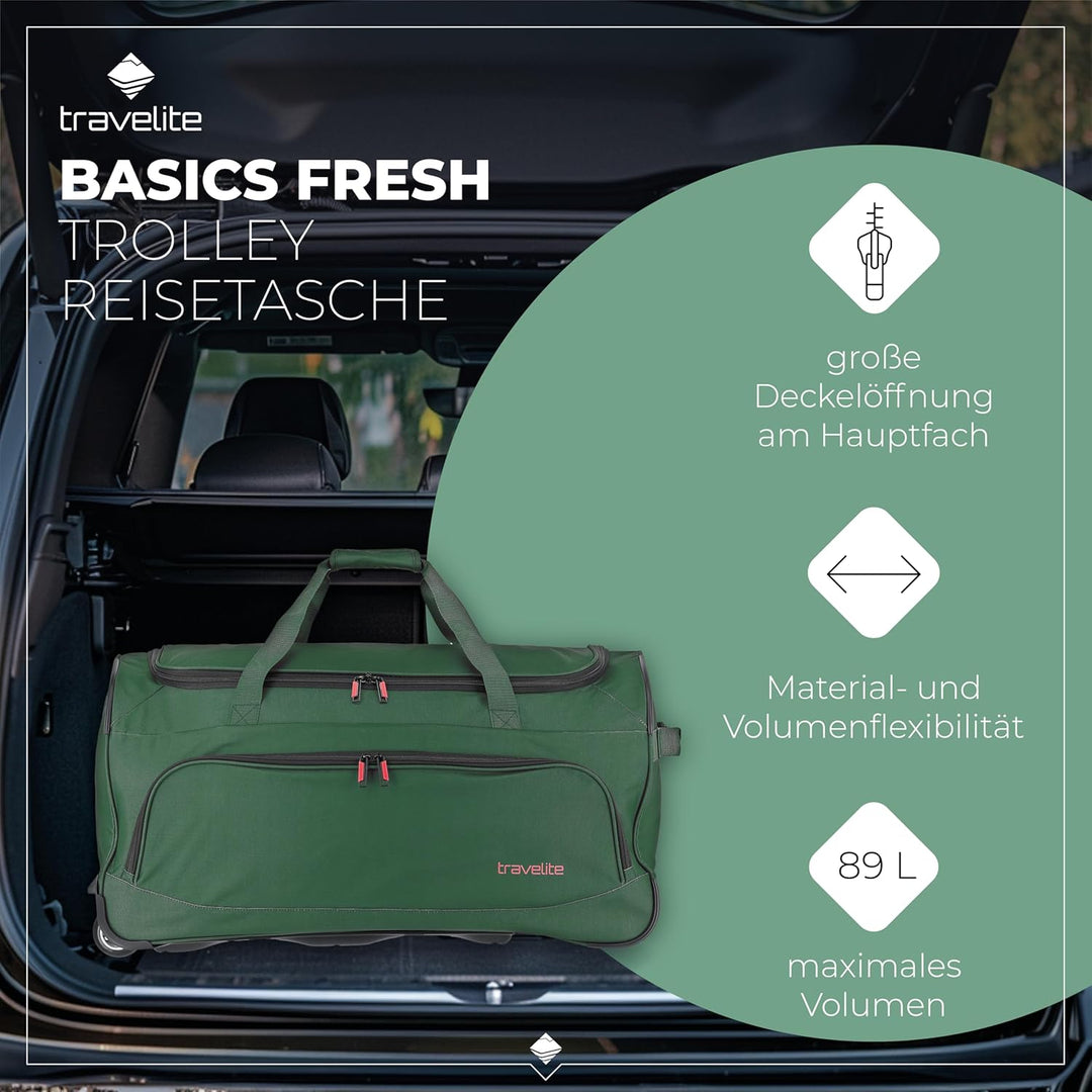 travelite 2-Rad Trolley Reisetasche Grösse L, Gepäck Serie BASICS FRESH: Weichgepäck Reisetasche mit