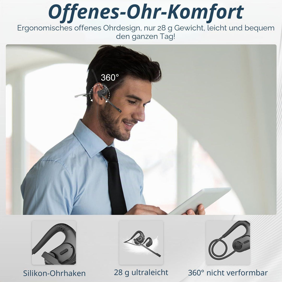 BANIGIPA Bluetooth Headset mit abnehmbarem Mikrofon, Noise Cancelling Wireless Headset für Telefone