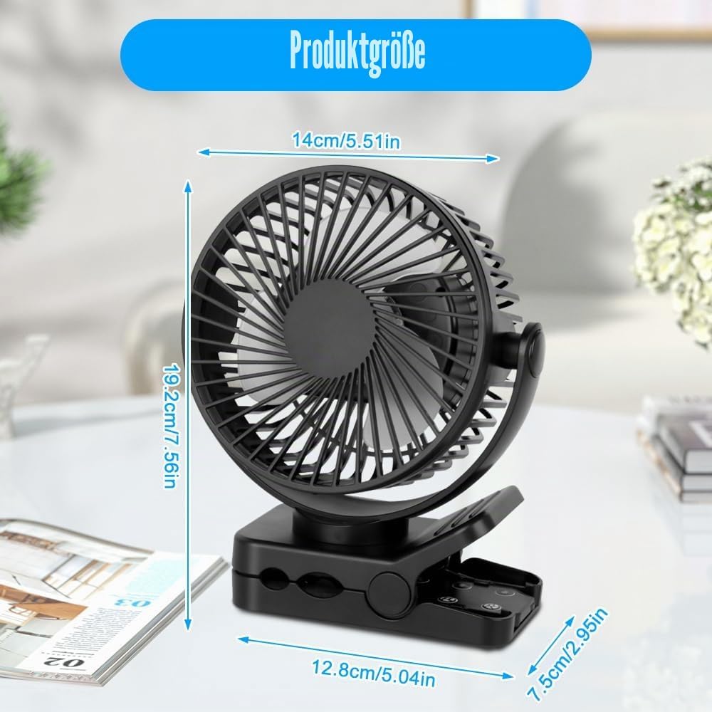 Camping Ventilator, 12000 MAh Mini USB Ventilator Leise mit Fernbedienung &amp; Timerfunktion, 3 Geschwi