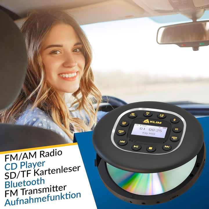 KLIM Journey + Tragbarer CD-Player Walkman mit langlebigem Akku + Mit Kopfhörern + Radio FM + Kompat