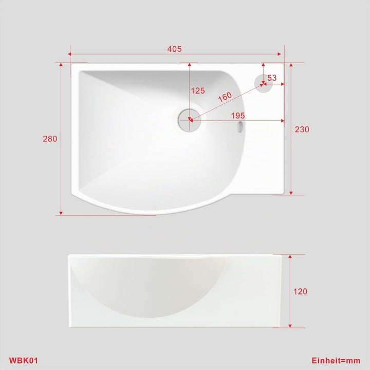Waschbecken Keramik Waschtisch Hängewaschbecken klein Handwaschbecken Weiss Eckig-Oval 40 x 28 cm Ba