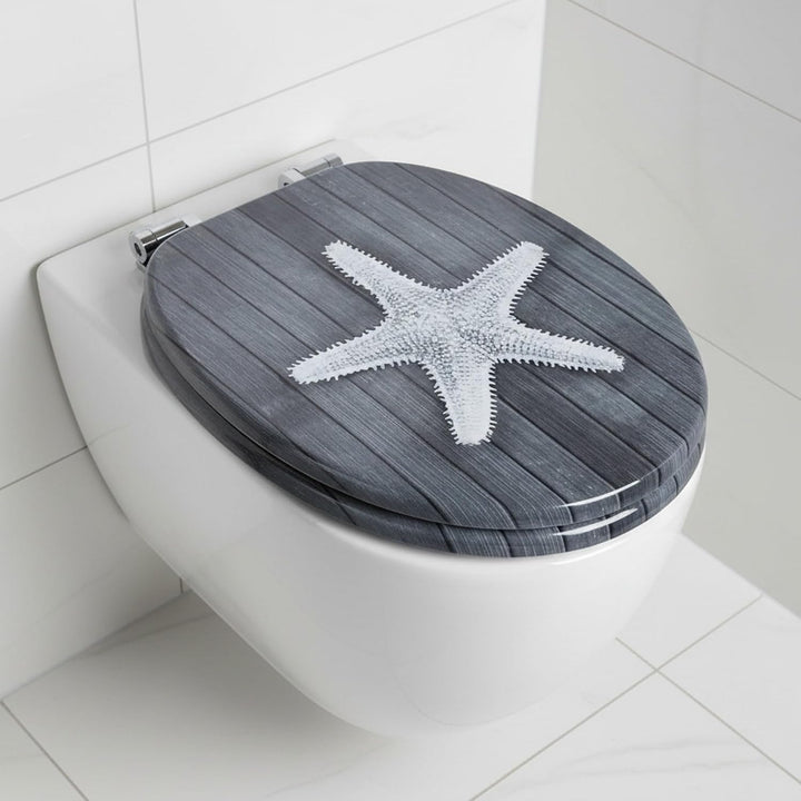 SINOBATH WC-Sitz Toilettensitz mit Absenkautomatik, MDF-Holzkern, Softclose-Scharnier (Grauer Seeste