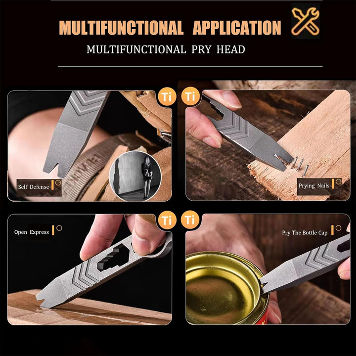 EDC-Multifunktions Brechstange aus Titan mit Flaschenöffner, Schraubenschlüssel, Nagelheber, Fallsch