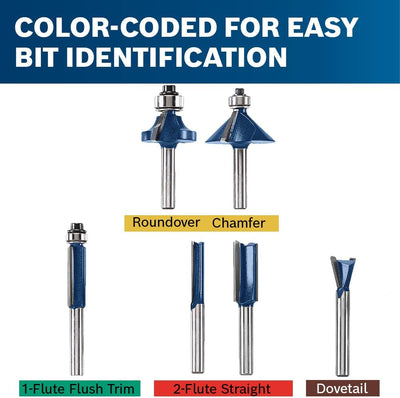 BOSCH RBS006 Mehrzweck-Fräser-Set, 1/4 Zoll Schaft, Hartmetallbestückt, 6-teilig 6-tlg, 6-tlg