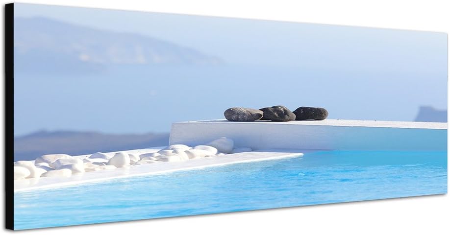Paul Sinus Art Panoramabild auf Leinwand und Keilrahmen 120x40cm Santorini Pool Wasser Steine