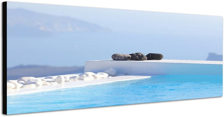 Paul Sinus Art Panoramabild auf Leinwand und Keilrahmen 120x40cm Santorini Pool Wasser Steine