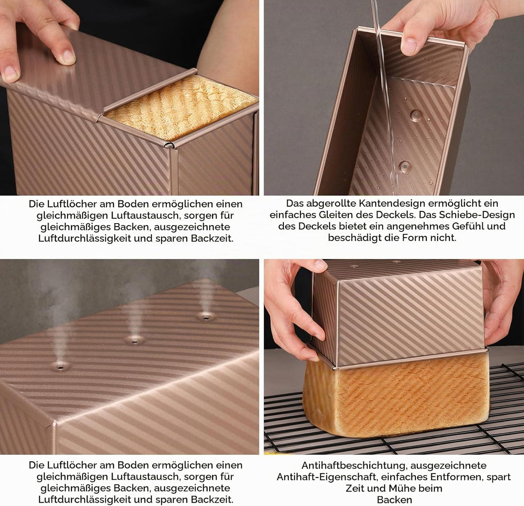 1000g Toastbrot Backform Mit Deckel, Kastenform Kuchen Rechteckig Kuchenform Eckig Kastenform Brotba