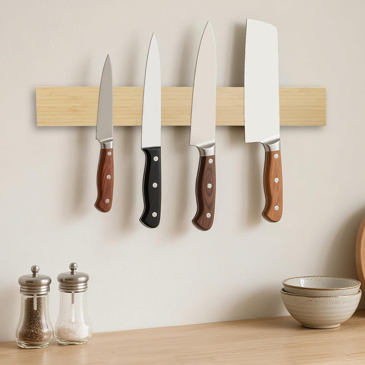 SMART&COOL Messer Magnetleiste aus Bambus 45CM - Messerhalter Magnetisch Holz mit Extra Starkem Magn