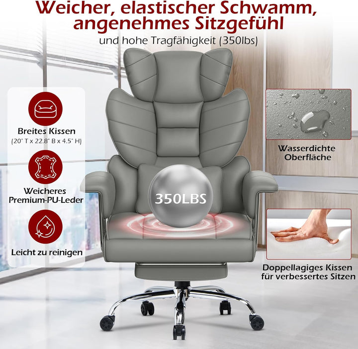 rattantree Bürostuhl mit Fussstütze, Ergonomischer Schreibtischstuhl mit Zusätzlichem Lordosenstützk