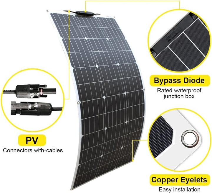 600W Flexibel Solarpanel (6 Stück 100W) 12V Monokristalline Flexible Solarmodul Off-Grid für Marine,