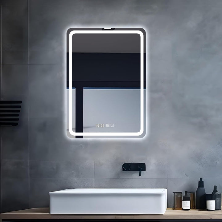 LED Badspiegel mit Beleuchtung, 40x60cm Spiegel mit Stecker, Spiegel mit Licht für Bad, Badezimmersp