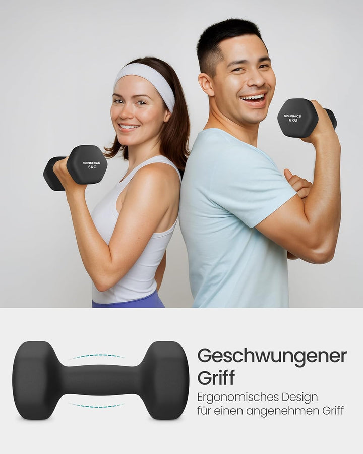 SONGMICS 2 Stück Hexagon Hanteln mit Neoprenbeschichtung für Krafttraining, Fitness, Zuhause 2 x 6 k
