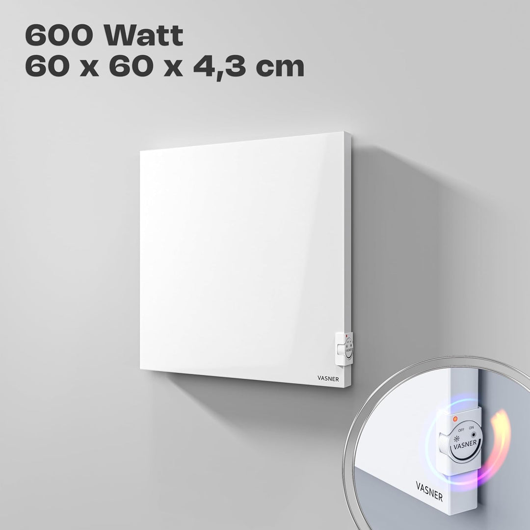 VASNER Konvi Infrarotheizung mit Thermostat – Hybrid Elektroheizung inkl. Wandmontage 600-1200 Watt