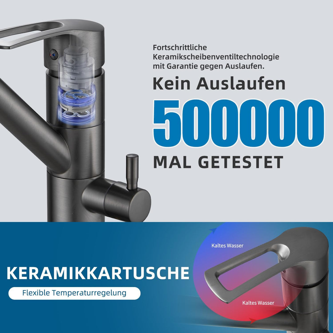 3-Wege-Küchenarmatur, 360° drehbarer Küchenarmatur, Spültischarmatur mit flexiblem Auslauf, G3/8 Zol