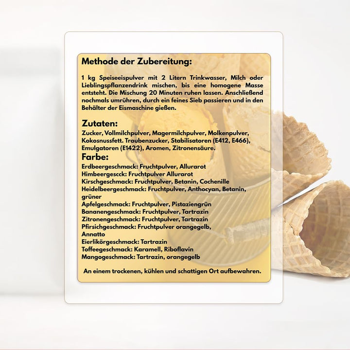 Bazko Sahne Geschmack Eispulver für Eismaschine | Softeispulver Speiseeispulver 2 kg für 6 kg Eis |