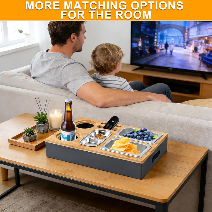 Couchbar Snackbox, Sofatablett Snackbox Mit Snackschalen Aus Edelstahl, Snackbox mit Fächern, Sofaab
