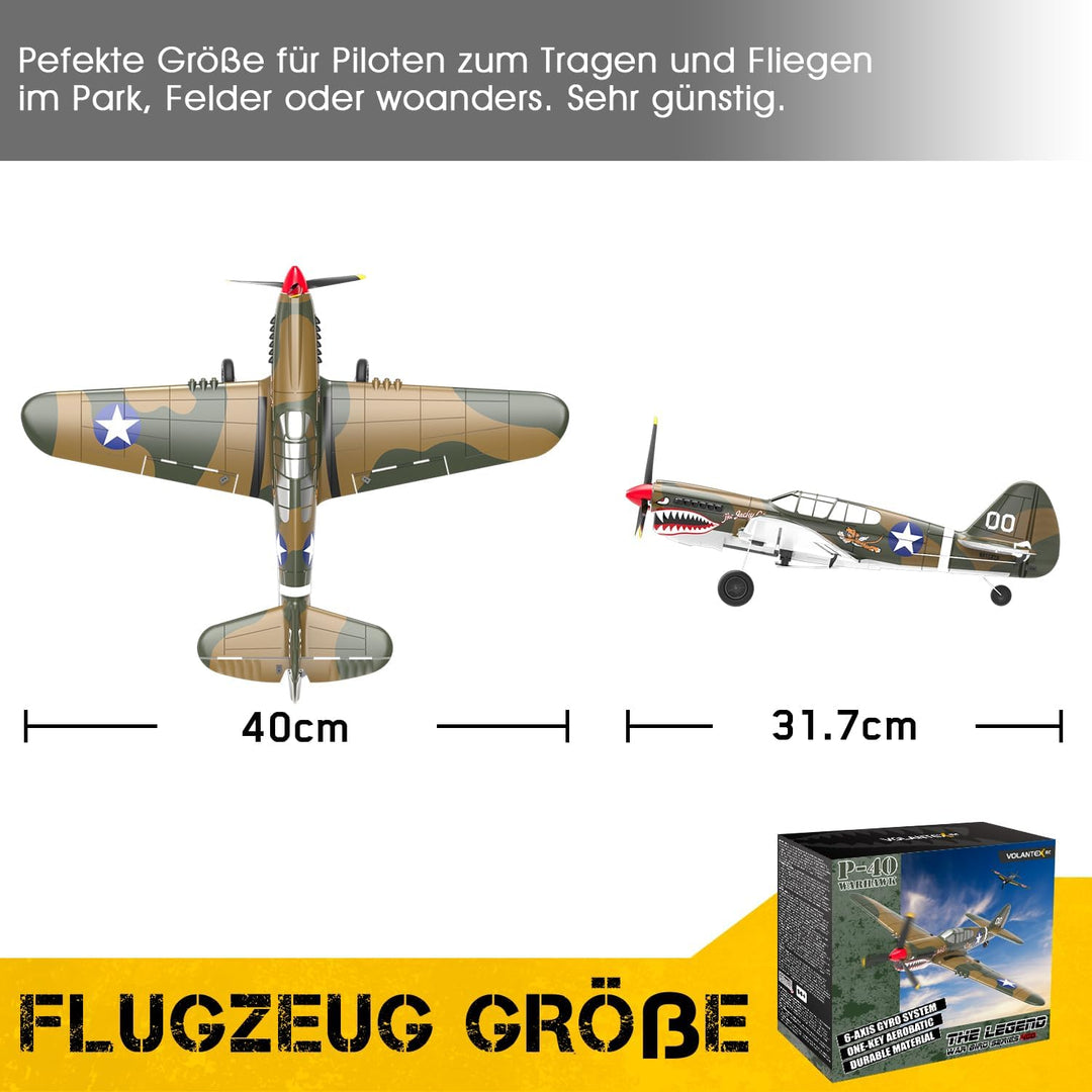 VOLANTEXRC RC Flugzeug P40, RC Plane 2,4 GHz ferngesteuertes Flugzeug RTF mit 2 Batterien, 6 Achsen