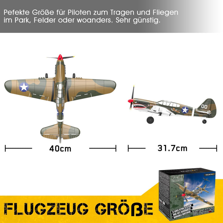VOLANTEXRC RC Flugzeug P40, RC Plane 2,4 GHz ferngesteuertes Flugzeug RTF mit 2 Batterien, 6 Achsen