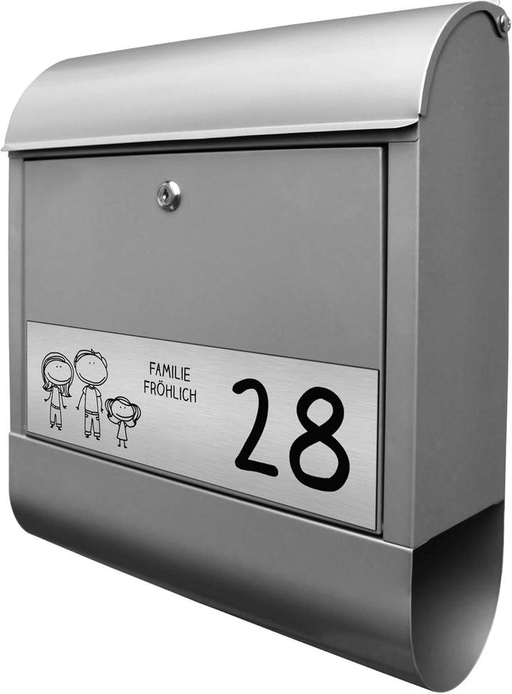 banjado® Briefkasten personalisiert mit graviertem Namensschild in Silber/Briefkasten silberfarben 3