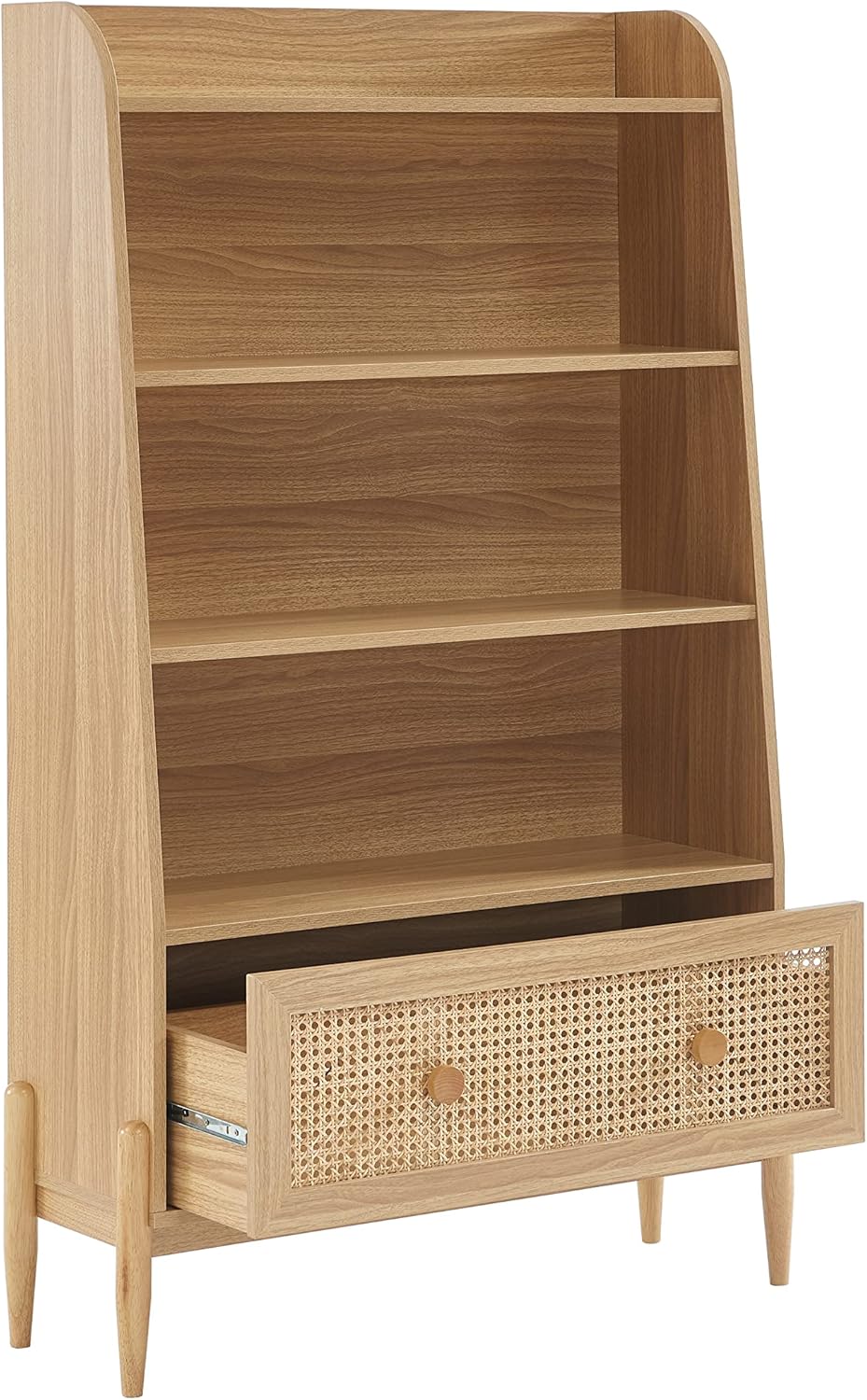 BAÏTA Kinderregal Pablo Eichenoptik und Rattangeflecht, H140cm, Buchenholz