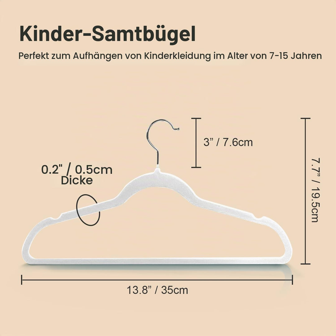 Wellong Kleiderbügel für Kinder, 35 cm Kinderkleiderbügel aus Samt, rutschfeste Kleiderbügel mit 360