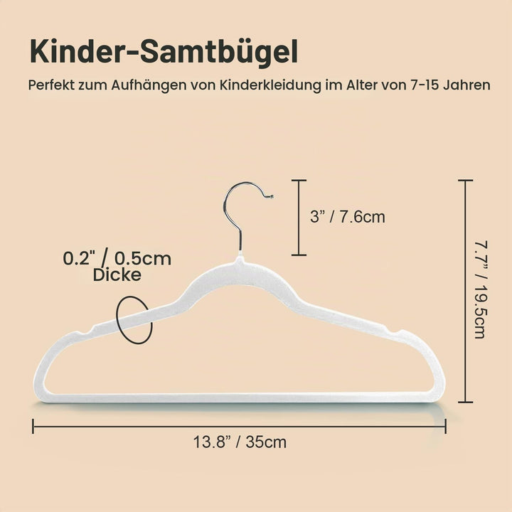 Wellong Kleiderbügel für Kinder, 35 cm Kinderkleiderbügel aus Samt, rutschfeste Kleiderbügel mit 360