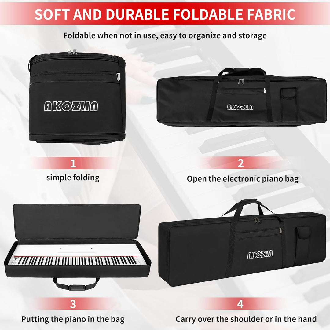 AKOZLIN Tragbare gepolsterte Tastatur-Tasche mit 88 Tasten, Masse: 137,4 x 17 x 33,5 cm, elektrische
