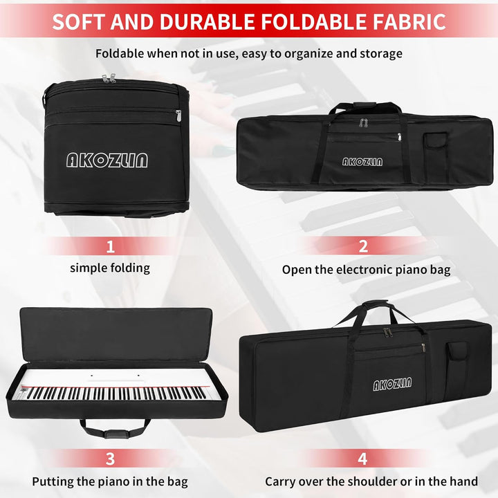 AKOZLIN Tragbare gepolsterte Tastatur-Tasche mit 88 Tasten, Masse: 137,4 x 17 x 33,5 cm, elektrische