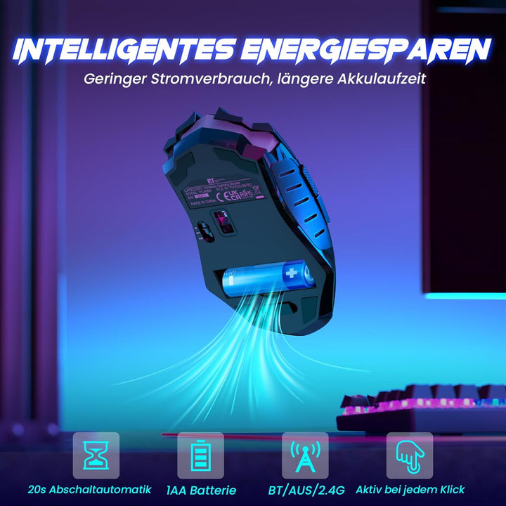 RisoPhy Gaming Maus Kabellos, Gaming Mouse Wireless mit 7 Programmierbare Tasten und 5 Einstellbare