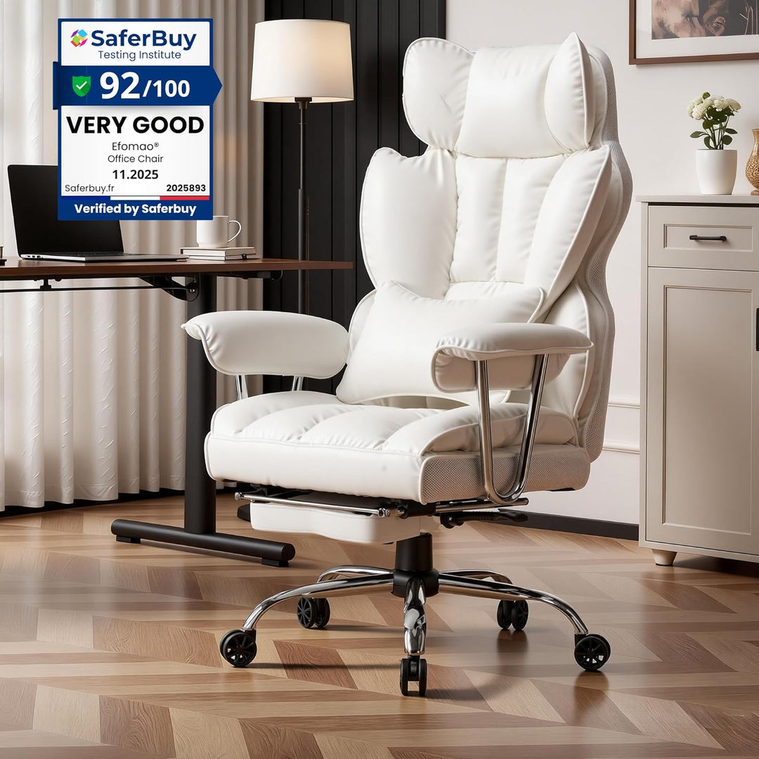Efomao bürostuhl, PU Leder bürostuhl ergonomisch, Chefsessel mit Lendenwirbelstütze und hoher Rücken