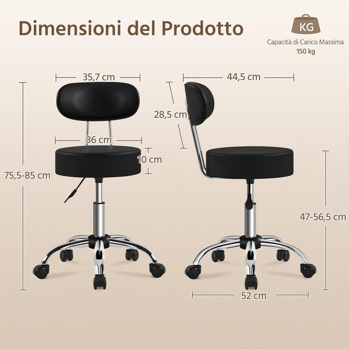 Yaheetech Rollhocker Arbeitshocker mit Rückenlehne Höhenverstellbarer 75.5-85cm,Drehhocker mit Rolle
