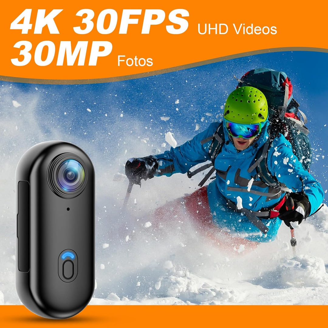 4K WiFi Actioncam Sportkamera 30M Wasserdicht, 38g Ultra-Leicht, 360° Drehbar, Mini Action Camera fü