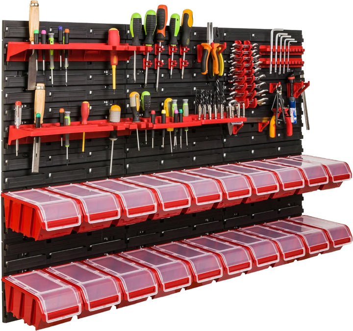 Lagersystem Werkstattregal | 117 x 78 cm | NPKL Wandregal mit Stapelboxen - Wandplatten Extra Starke