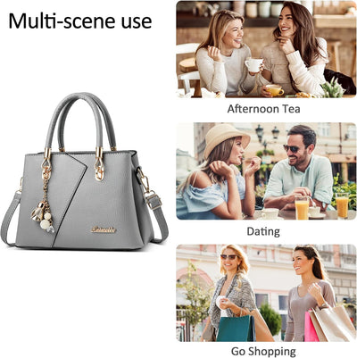 DORRISO Mode Handtasche Damen Elegant Tote Tasche mit Schickem Blumenanhänger Henkeltasche für Einka