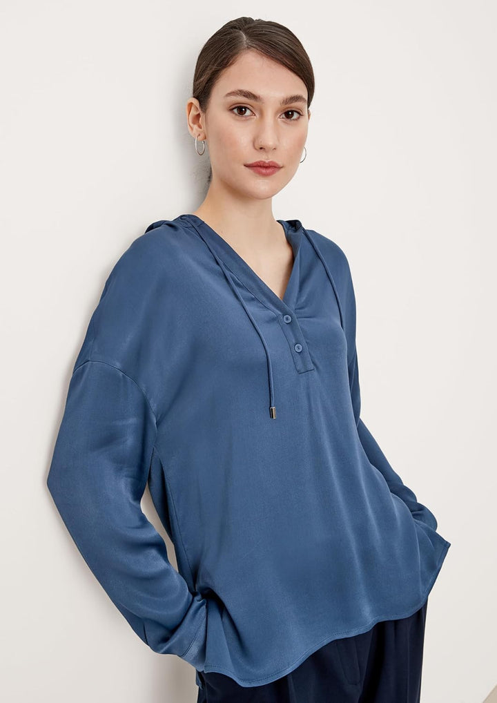 s.Oliver BLACK LABEL Kapuzenbluse aus Satin 38 Dark Blue, 38 Dark Blue